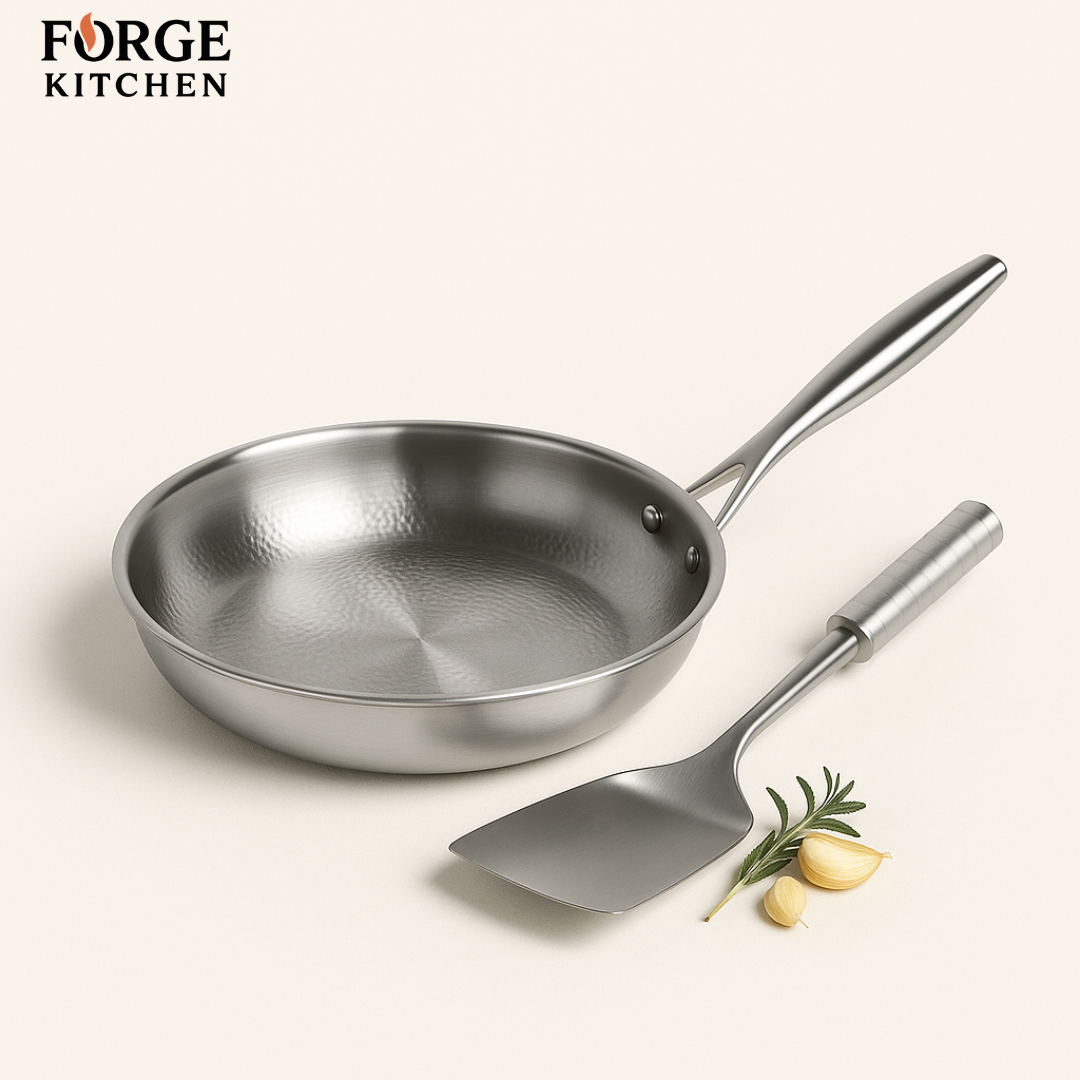 Forge Kitchen Titanium Hammered Pan + Utensil Set
